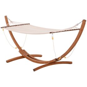 10' Wood Hammock with Stand, Breathable Cotton Surface, Boho Style for Single Person, for Patio Backyard Balcony Porch, White