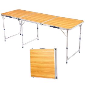 6ft Aluminum Alloy Folding Table wood grain color