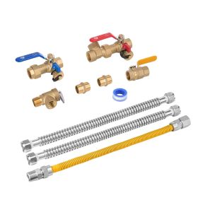 Water Heater Kit, 3/4 Inch Cold & Hot Water Plumbing Repair Kit with 600 WOG Isolation Valves, Pressure Relief Valve, Dual-Layer Gas Hose
