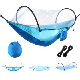1Pc  Camping Hammock With Mosquito Net Portable Hammock Tent With Built In Mosquito Net Dual Way Zippers 440lbs Capacity Attached Storage Pocket (Option: RoBlue Sky Blue)