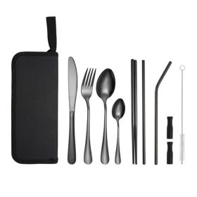 Portable Picnic Knife and Fork Tool With Storage Bag for Outdoor (Type: Style A, Color: Black)