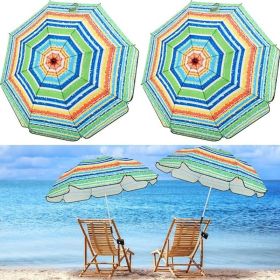 2 Pcs Automatic Chair Umbrella with Universal Clamp 44" UPF 50+ Portable Clamp on Beach Chair Adjustable Wheelchair Umbrella for Outdoor Patio Pa (Color: Blue and Colorful Stripe)