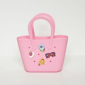 DIY cartoon hole silicone handbag, children's cute beach bag can be paired with decorative patches, versatile storage tote bag (Color: pink)