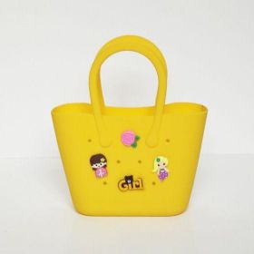 DIY cartoon hole silicone handbag, children's cute beach bag can be paired with decorative patches, versatile storage tote bag (Color: Yellow)