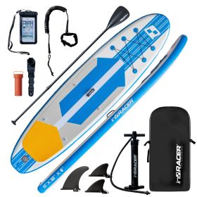 Inflatable Stand Up Paddle Board 10'6" Premium SUP W Accessories, Wood Color (Color: Blue)