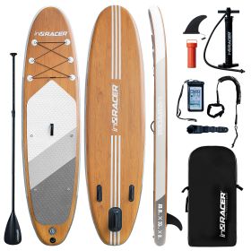 Inflatable Stand Up Paddle Board 10'6" Premium SUP W Accessories, Wood Color (Color: Wood)