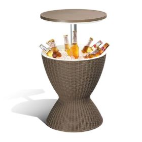 Patio Cooler Bar Table With Height-Adjustable (Type: Beverage Cooler Bar Table, Color: Brown)