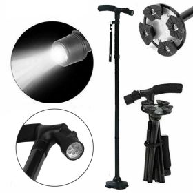 LED Walking Stick Cane Safety All Terrain Pivoting Base Folding Cane Travel (Option: 1PC)